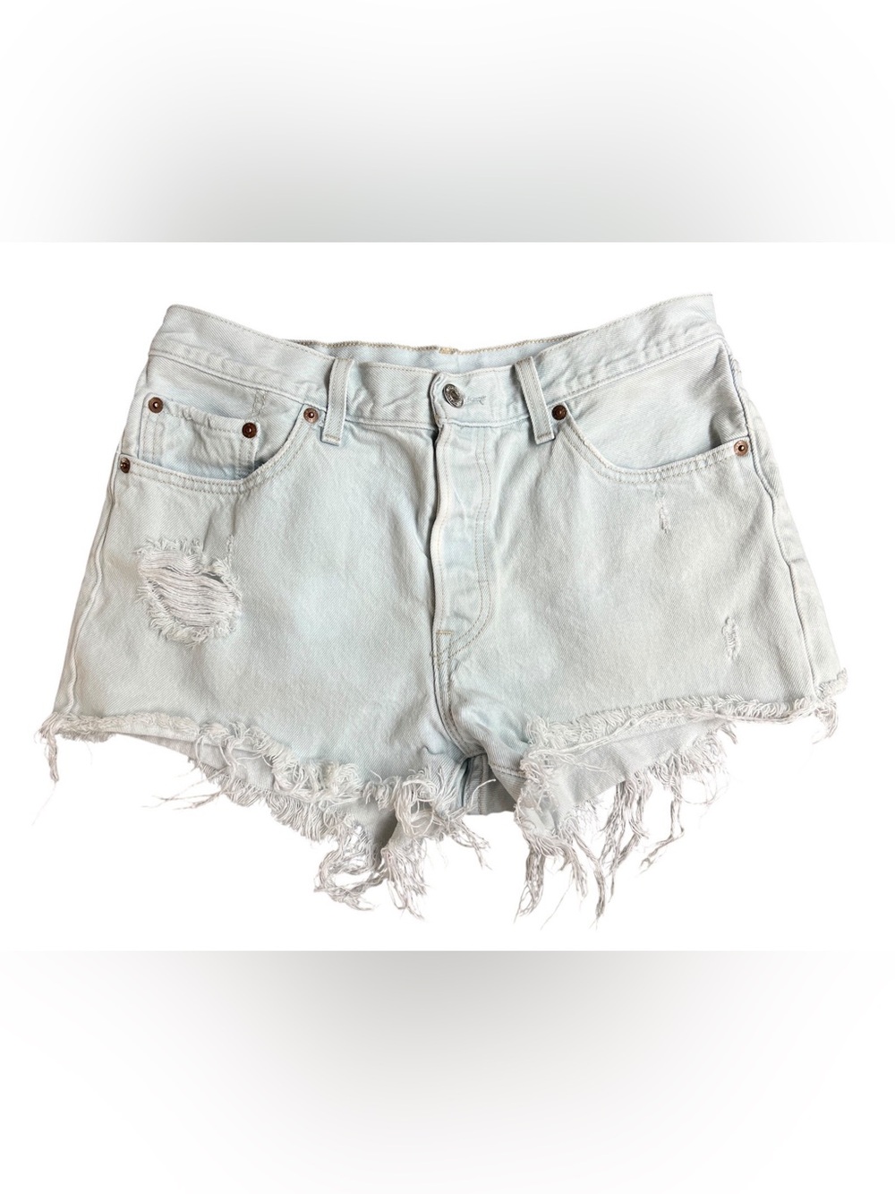 Levi's 501 High Rise Shorts Women's Size 29 Bleached Cutoff Distressed Denim